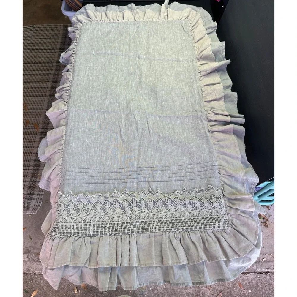 Linen Ruffle Crochet Pillow Shams King Set of‎ 2 Belgium Dove Gray Tie Back Lace